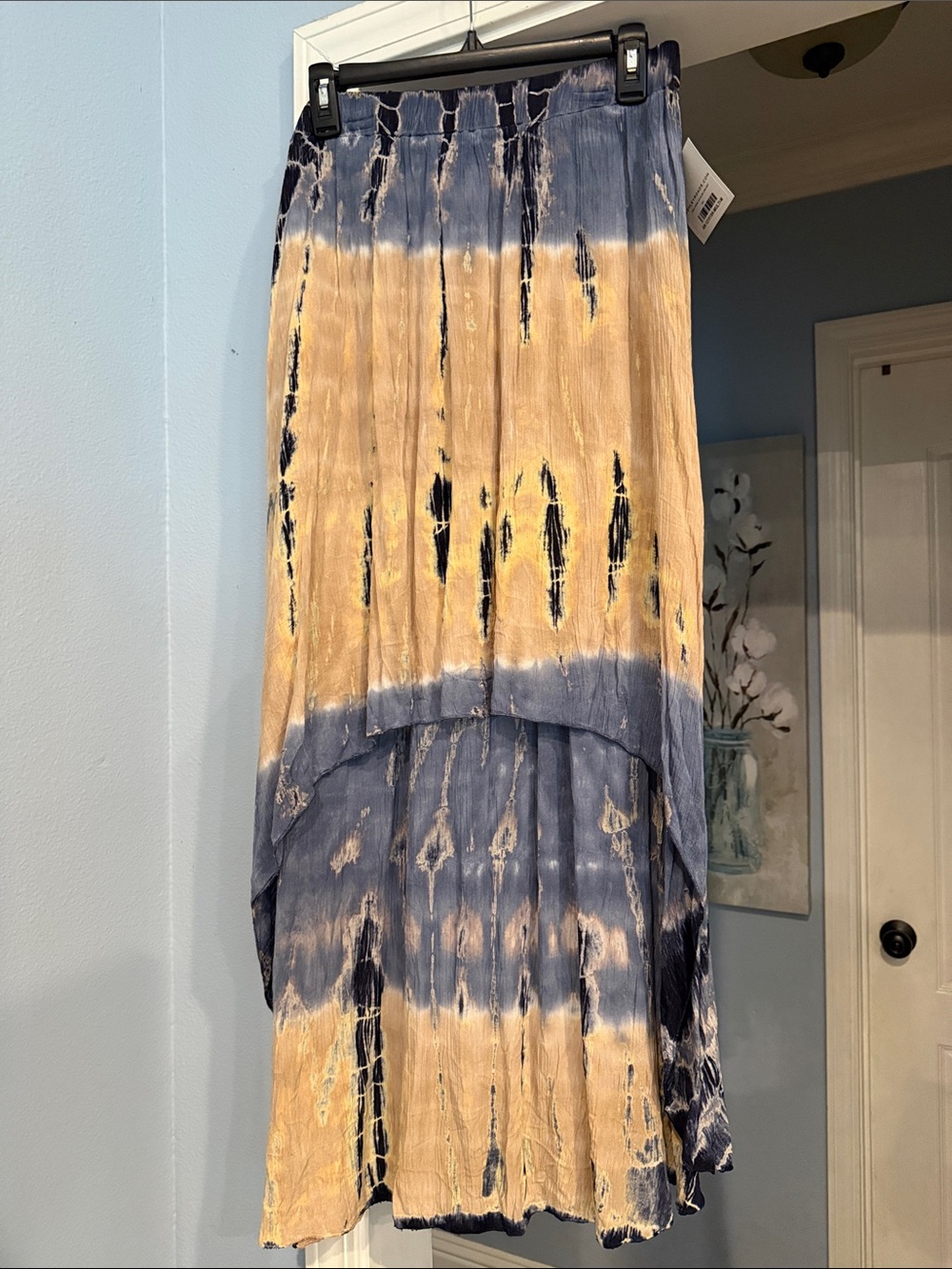 Tie-Dye High-Low Maxi Skirt in Blue and Tan
